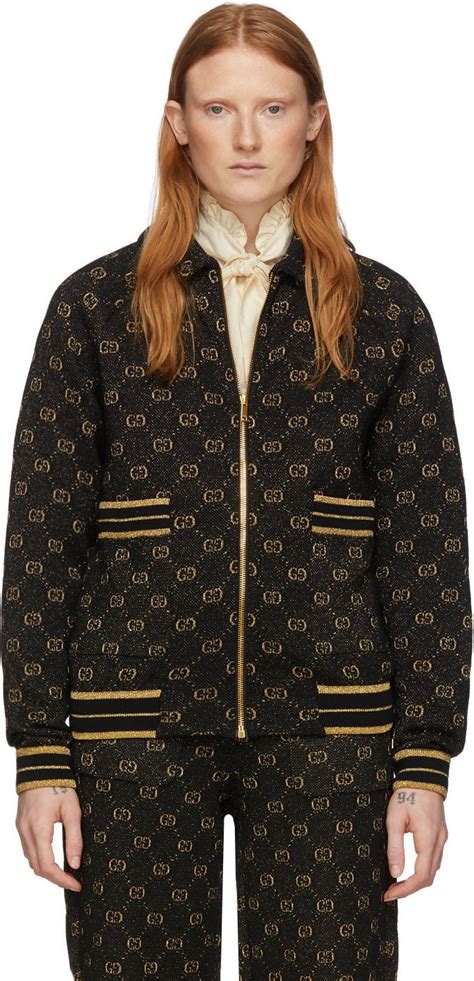 gucci lurex cuffs jacket black sheer|Gucci leather jacket women.